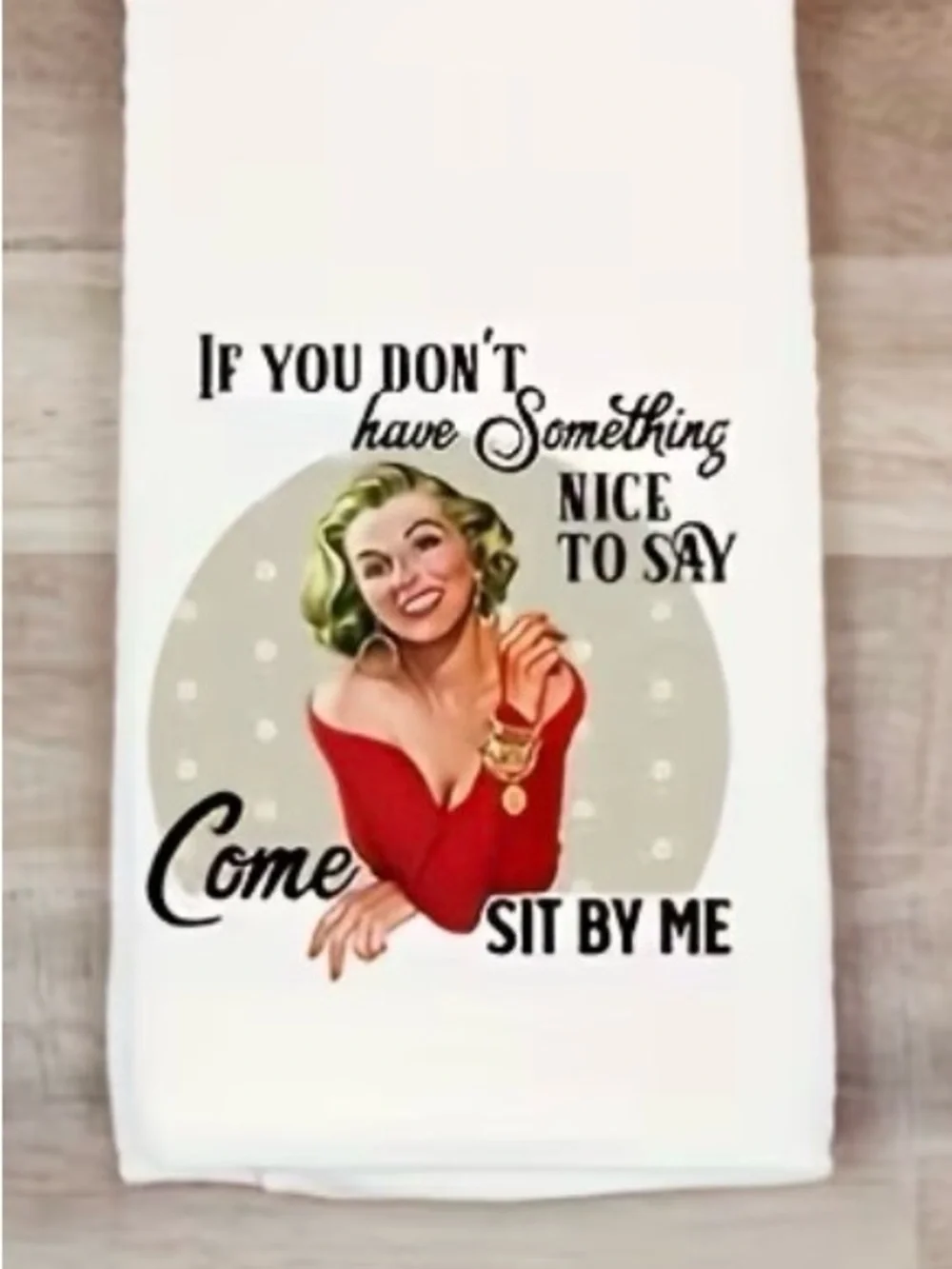 Vintage Woman Graphic Kitchen Towel - White with Red Accent